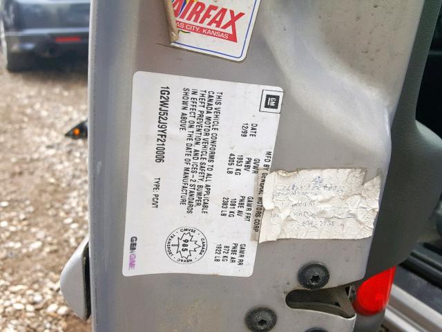 1G2WJ52J9YF210006 - 2000 PONTIAC GRAND PRIX SILVER photo 10