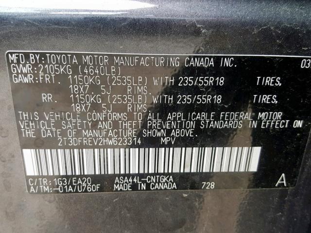 2T3DFREV2HW623314 - 2017 TOYOTA RAV4 LIMIT GRAY photo 10