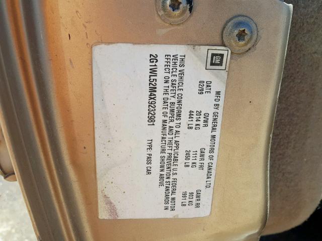 2G1WL52M4X9232981 - 1999 CHEVROLET LUMINA BAS GOLD photo 10