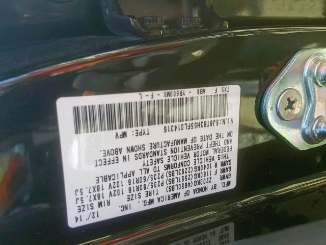 5J8TB3H55FL014316 - 2015 ACURA RDX TECHNO BLACK photo 10