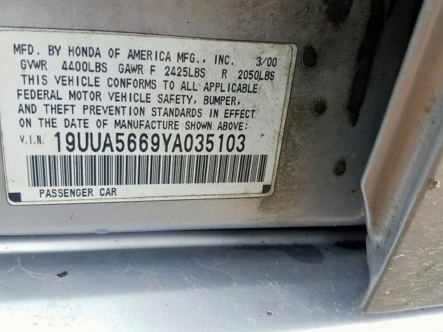 19UUA5669YA035103 - 2000 ACURA 3.2TL GRAY photo 10