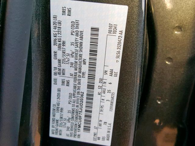 1FMCU0F75JUD20362 - 2018 FORD ESCAPE S GRAY photo 10