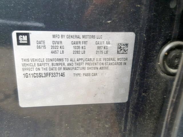 1G11C5SL3FF337146 - 2015 CHEVROLET MALIBU 1LT 灰色 照片 10