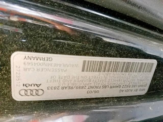 WAUML44E34N004569 - 2004 AUDI A8 L QUATT BLACK photo 10