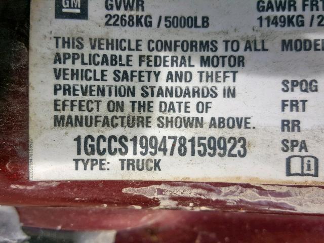 1GCCS199478159923 - 2007 CHEVROLET COLORADO MAROON photo 10