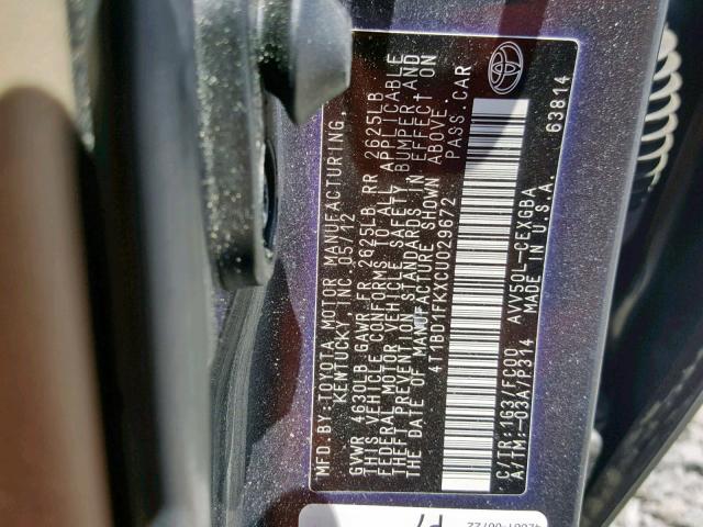 4T1BD1FKXCU029672 - 2012 TOYOTA CAMRY HYBR GRAY photo 10