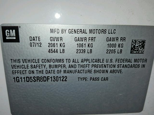 1G11D5SR8DF130122 - 2013 CHEVROLET MALIBU 1LT 白色 照片 10