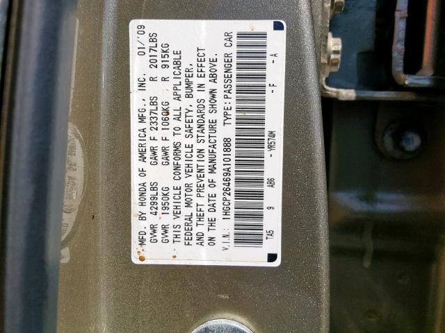 1HGCP26469A101888 - 2009 HONDA ACCORD LXP GOLD photo 10