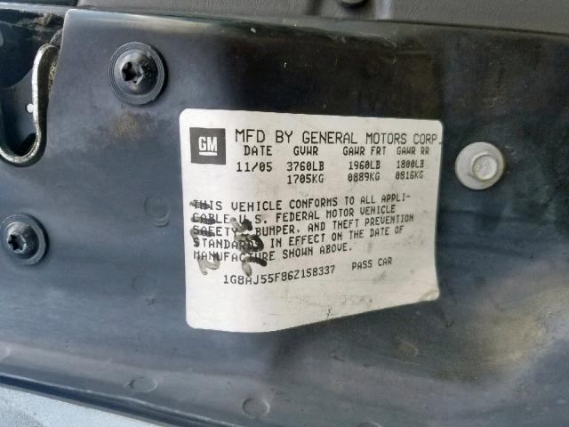 1G8AJ55F86Z158337 - 2006 SATURN ION LEVEL GRAY photo 10