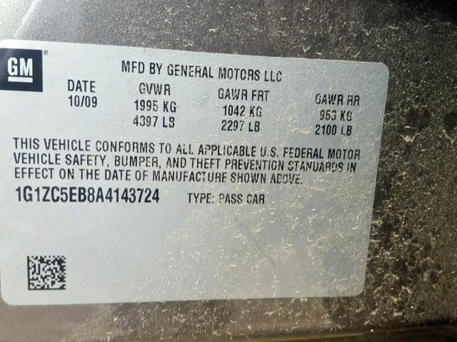 1G1ZC5EB8A4143724 - 2010 CHEVROLET MALIBU 1LT 棕色 照片 10