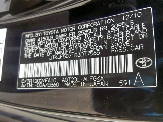 JTKJF5C71B3017585 - 2011 TOYOTA SCION TC შავი ფოტო 10
