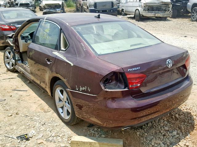 1VWBN7A32DC123943 - 2013 VOLKSWAGEN PASSAT SE MAROON photo 3