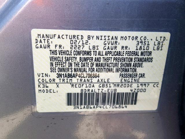 3N1AB6AP4CL706864 - 2012 NISSAN SENTRA 2.0 GRAY photo 10