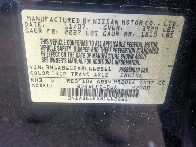 3N1AB61EX8L662861 - 2008 NISSAN SENTRA 2.0 BLACK photo 10