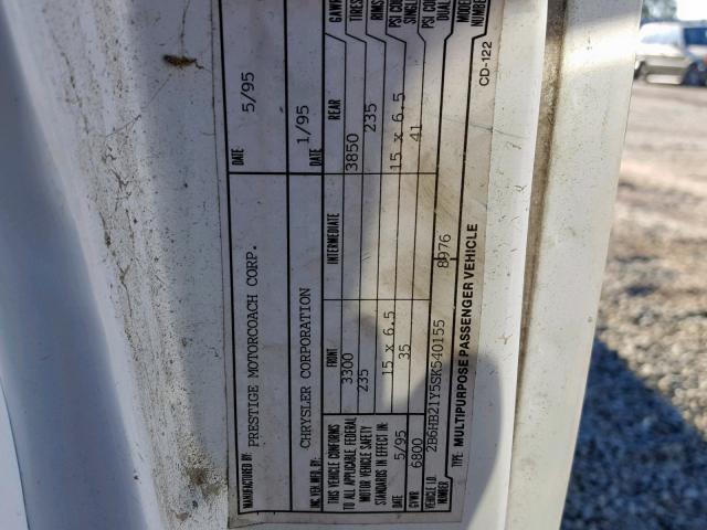 2B6HB21Y5SK540155 - 1995 DODGE RAM VAN B2 WHITE photo 10