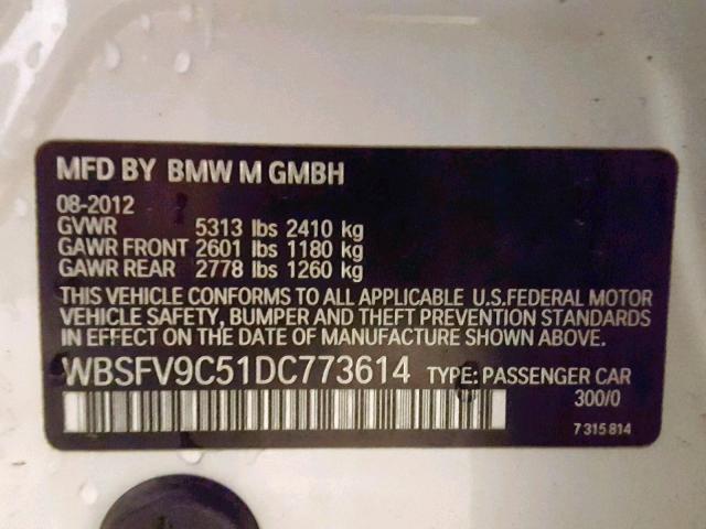 WBSFV9C51DC773614 - 2013 BMW M5 WHITE photo 10