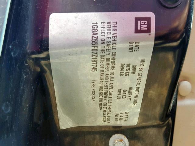 1G8AZ55F07Z187745 - 2007 SATURN ION LEVEL GREEN photo 10