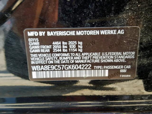 WBA8E9C57GK604222 - 2016 BMW 328 I SULE BLACK photo 10