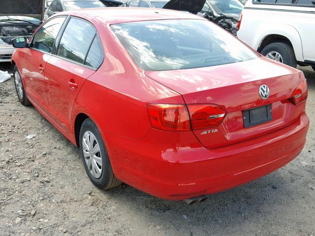 3VW2K7AJ2DM390361 - 2013 VOLKSWAGEN JETTA BASE RED photo 3