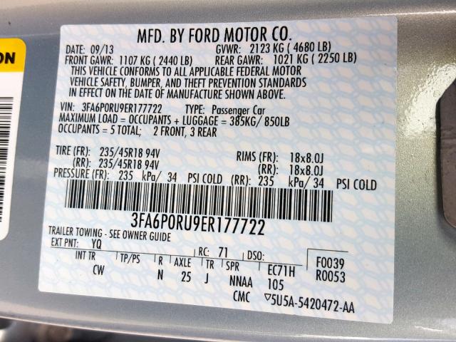 3FA6P0RU9ER177722 - 2014 FORD FUSION TIT BLUE photo 10