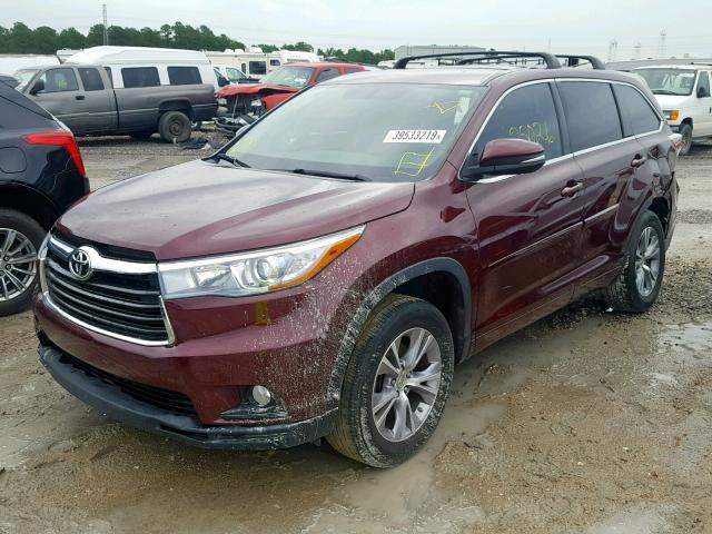 5TDZKRFH2FS082161 - 2015 TOYOTA HIGHLANDER BURGUNDY photo 2