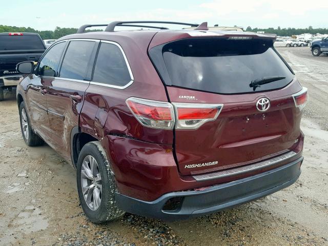 5TDZKRFH2FS082161 - 2015 TOYOTA HIGHLANDER BURGUNDY photo 3