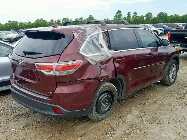 5TDZKRFH2FS082161 - 2015 TOYOTA HIGHLANDER BURGUNDY photo 4