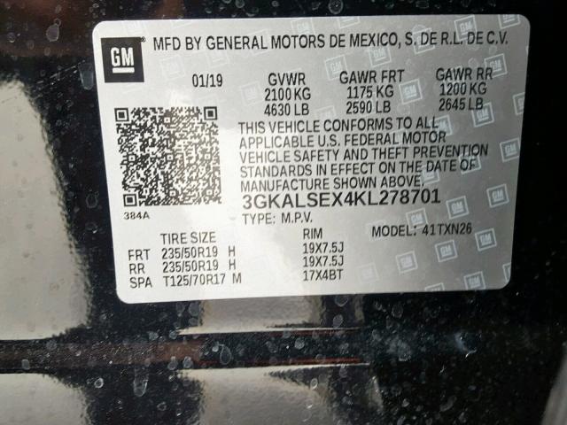 3GKALSEX4KL278701 - 2019 GMC TERRAIN DE BLACK photo 10