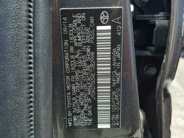 JTDKDTB34E1082998 - 2014 TOYOTA PRIUS C GRAY photo 10