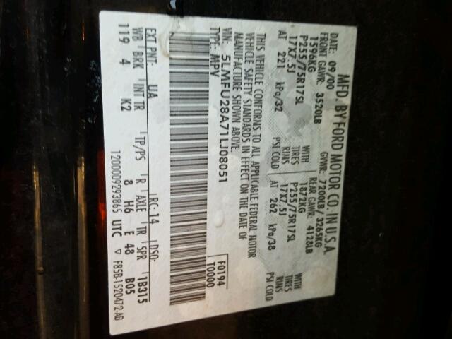 5LMFU28A71LJ08051 - 2001 LINCOLN NAVIGATOR BLACK photo 10