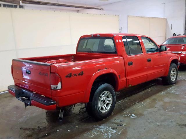 1D7HG38N84S640151 - 2004 DODGE DAKOTA QUA RED photo 4