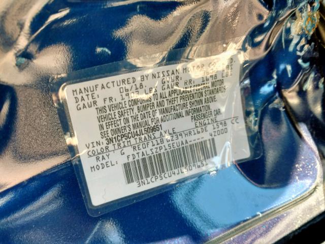 3N1CP5CU4JL509651 - 2018 NISSAN KICKS S BLUE photo 10