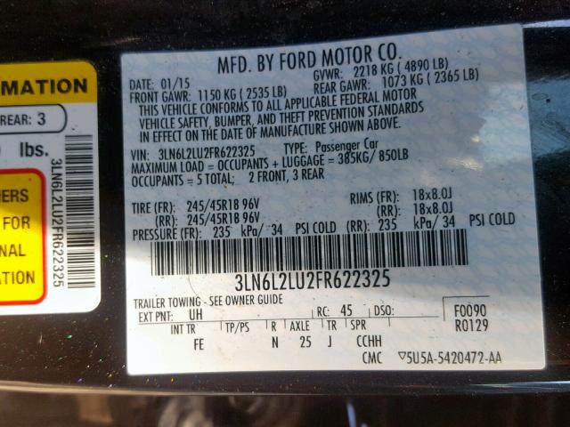 3LN6L2LU2FR622325 - 2015 LINCOLN MKZ HYBRID BLACK photo 10