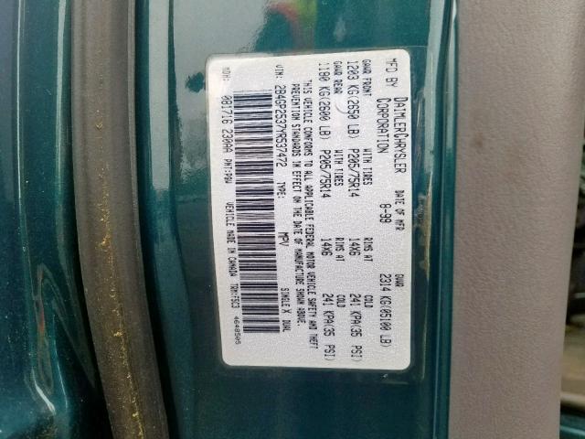 2B4GP2537YR537472 - 2000 DODGE CARAVAN TURQUOISE photo 10