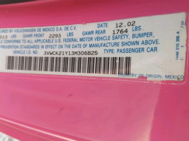3VWCK21Y13M306825 - 2003 VOLKSWAGEN NEW BEETLE Çəhrayı foto 10
