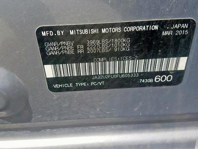 JA32U2FU0FU605333 - 2015 MITSUBISHI LANCER ES SILVER photo 9