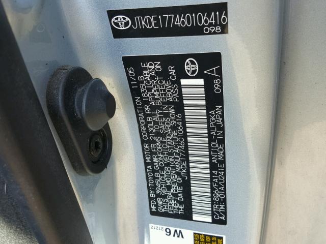 JTKDE177460106416 - 2006 TOYOTA SCION TC 银色 照片 10