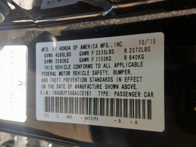 19UUB2F5XGA002161 - 2016 ACURA TLX TECH BLACK photo 10