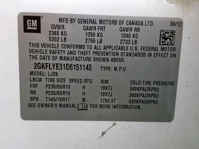 2GKFLYE31D6151143 - 2013 GMC TERRAIN DE WHITE photo 10