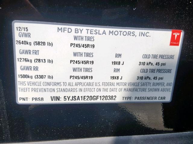 5YJSA1E20GF120382 - 2016 TESLA MODEL S أسود صورة 10