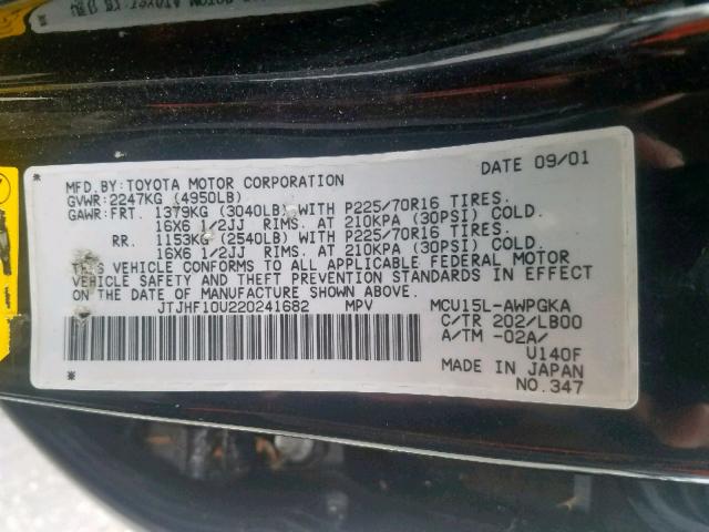 JTJHF10U220241682 - 2002 LEXUS RX 300 BLACK photo 10