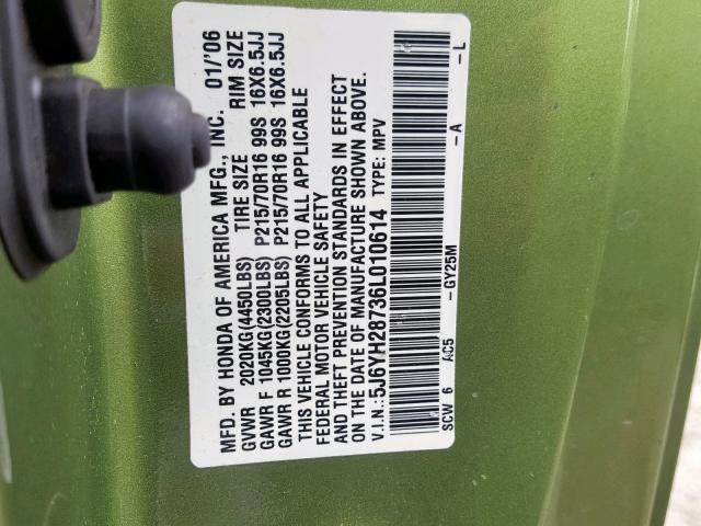 5J6YH28736L010614 - 2006 HONDA ELEMENT EX GREEN photo 10