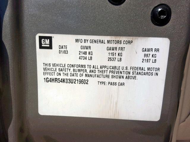 1G4HR54K03U219602 - 2003 BUICK LESABRE LI TAN photo 10