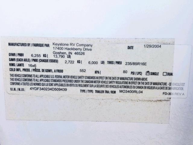 4YDF340234D509439 - 2004 KEYSTONE MONTANA WHITE photo 10