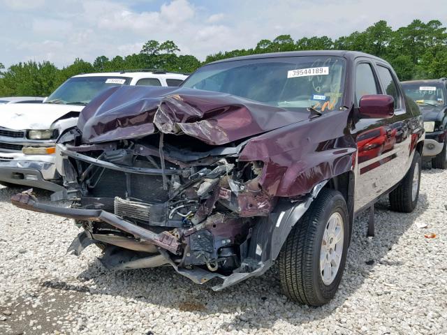 5FPYK1F43AB008780 - 2010 HONDA RIDGELINE MAROON photo 2