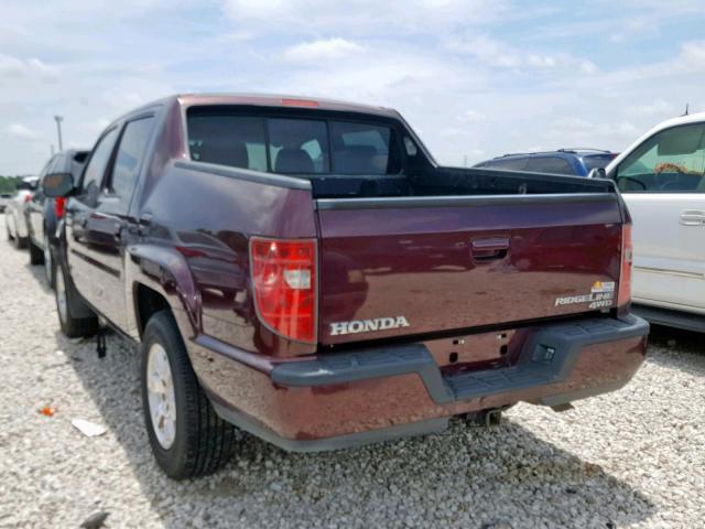 5FPYK1F43AB008780 - 2010 HONDA RIDGELINE MAROON photo 3