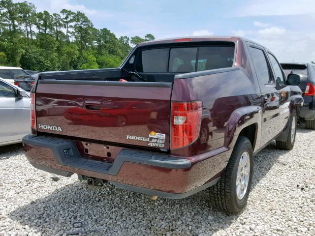 5FPYK1F43AB008780 - 2010 HONDA RIDGELINE MAROON photo 4