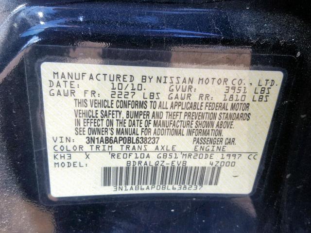 3N1AB6AP0BL638237 - 2011 NISSAN SENTRA 2.0 BLACK photo 10