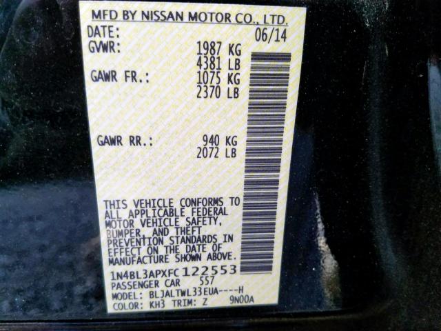 1N4BL3APXFC122553 - 2015 NISSAN ALTIMA 3.5 BLACK photo 10