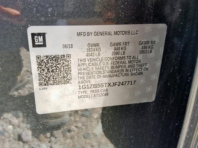 1G1ZB5STXJF247717 - 2018 CHEVROLET MALIBU LS GRAY photo 10